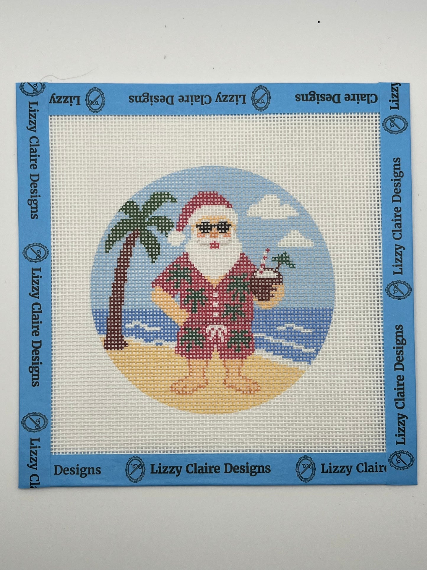 Santa at the Beach- 4 inch Round - 18 mesh - 6 x 6 - Needlepoint Canvas