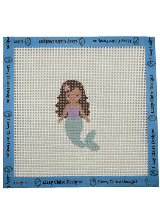 Seafoam Mermaid (Brunette) - 13 mesh - 7 x 7 - Needlepoint Canvas