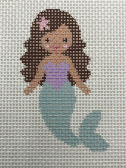 Seafoam Mermaid (Brunette) - 13 mesh - 7 x 7 - Needlepoint Canvas