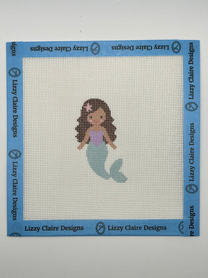 Seafoam Mermaid (Brunette) - 18 mesh - 6 x 6 - Needlepoint Canvas