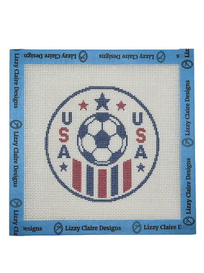 Soccer USA - 18 mesh - 4 inch Round - 6 x 6 - Needlepoint Canvas