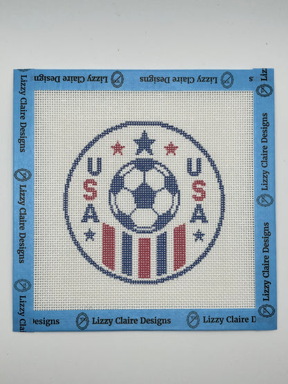 Soccer USA - 18 mesh - 4 inch Round - 6 x 6 - Needlepoint Canvas