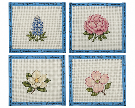 Southern Garden Flower Collection - 13 mesh – Set of 4 Needlepoint Canvases