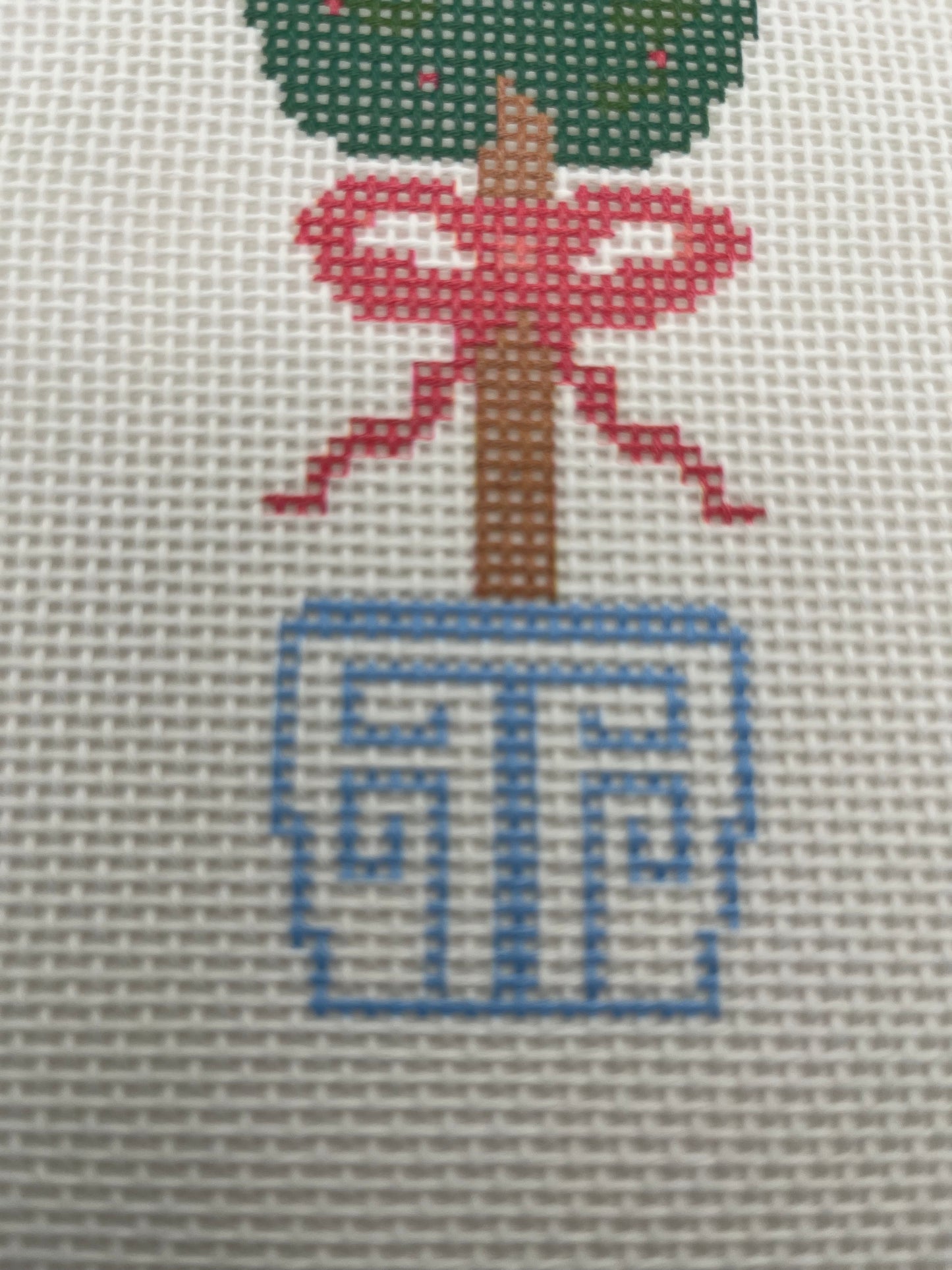 Topiary with Red Bow – 13 Mesh – 7 x 9 Needlepoint Canvas