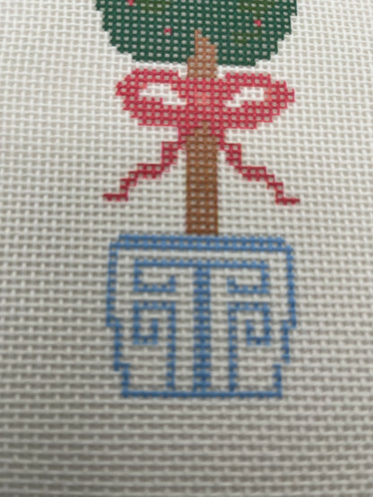 Topiary with Red Bow – 13 Mesh – 7 x 9 Needlepoint Canvas