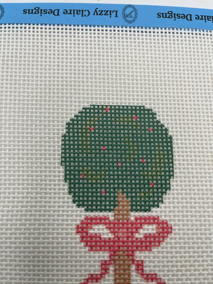Topiary with Red Bow – 13 Mesh – 7 x 9 Needlepoint Canvas