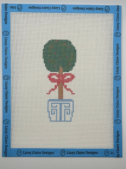 Topiary with Red Bow – 13 Mesh – 7 x 9 Needlepoint Canvas