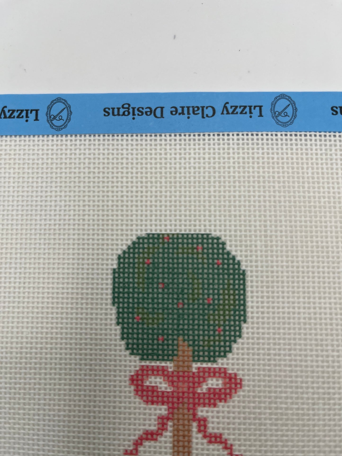 Topiary w Red Bow - 18 mesh - 7 x 7 - Needlepoint Canvas