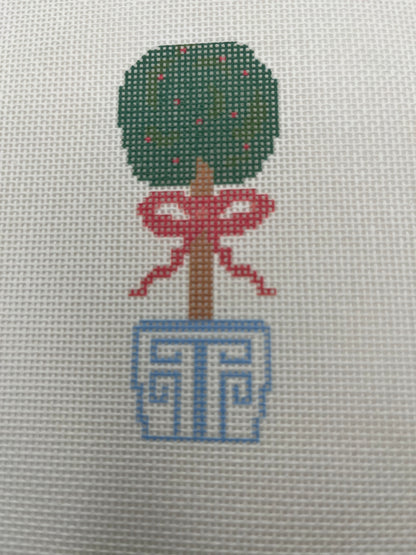 Topiary w Red Bow - 18 mesh - 7 x 7 - Needlepoint Canvas