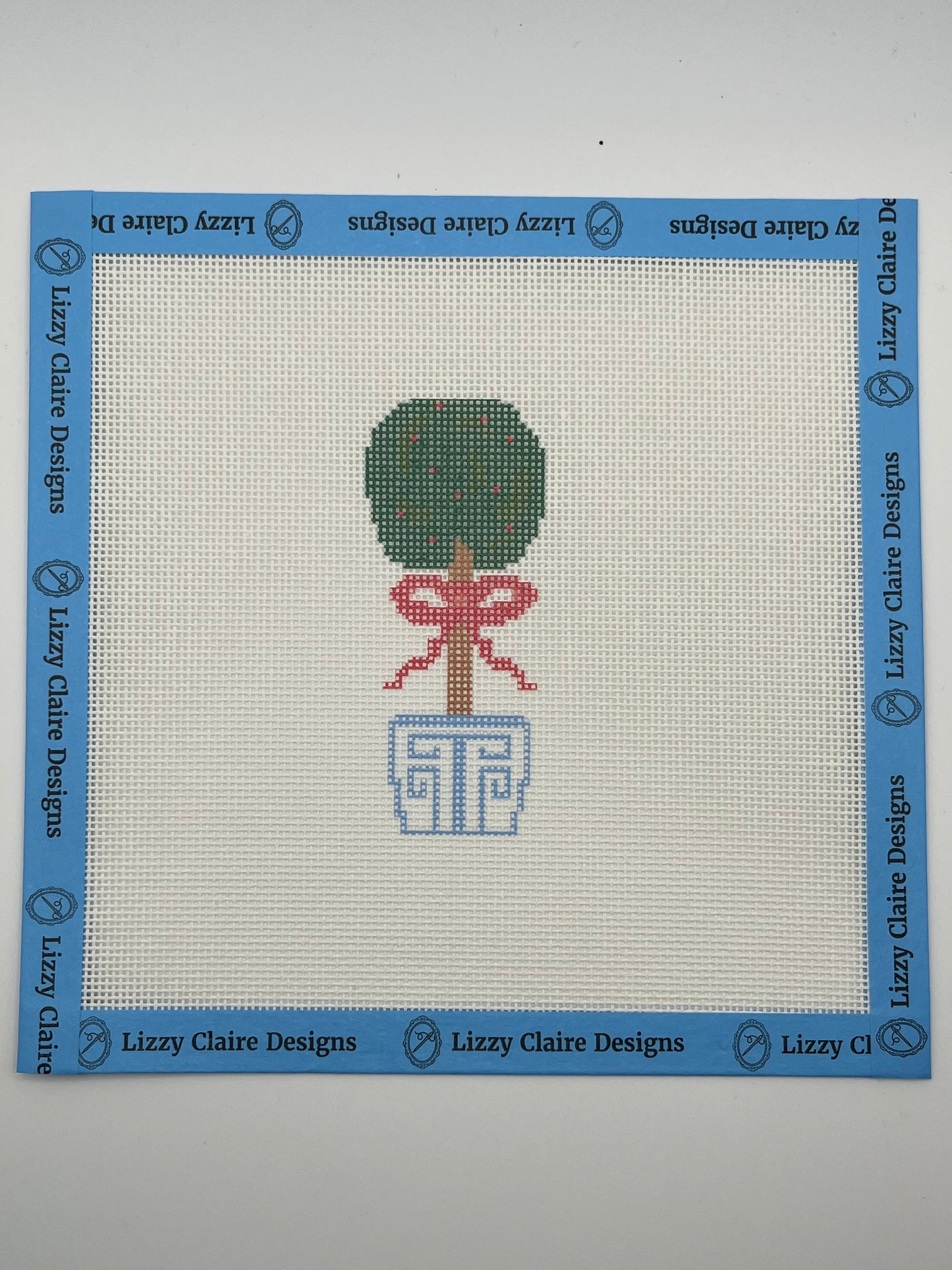 Topiary w Red Bow - 18 mesh - 7 x 7 - Needlepoint Canvas