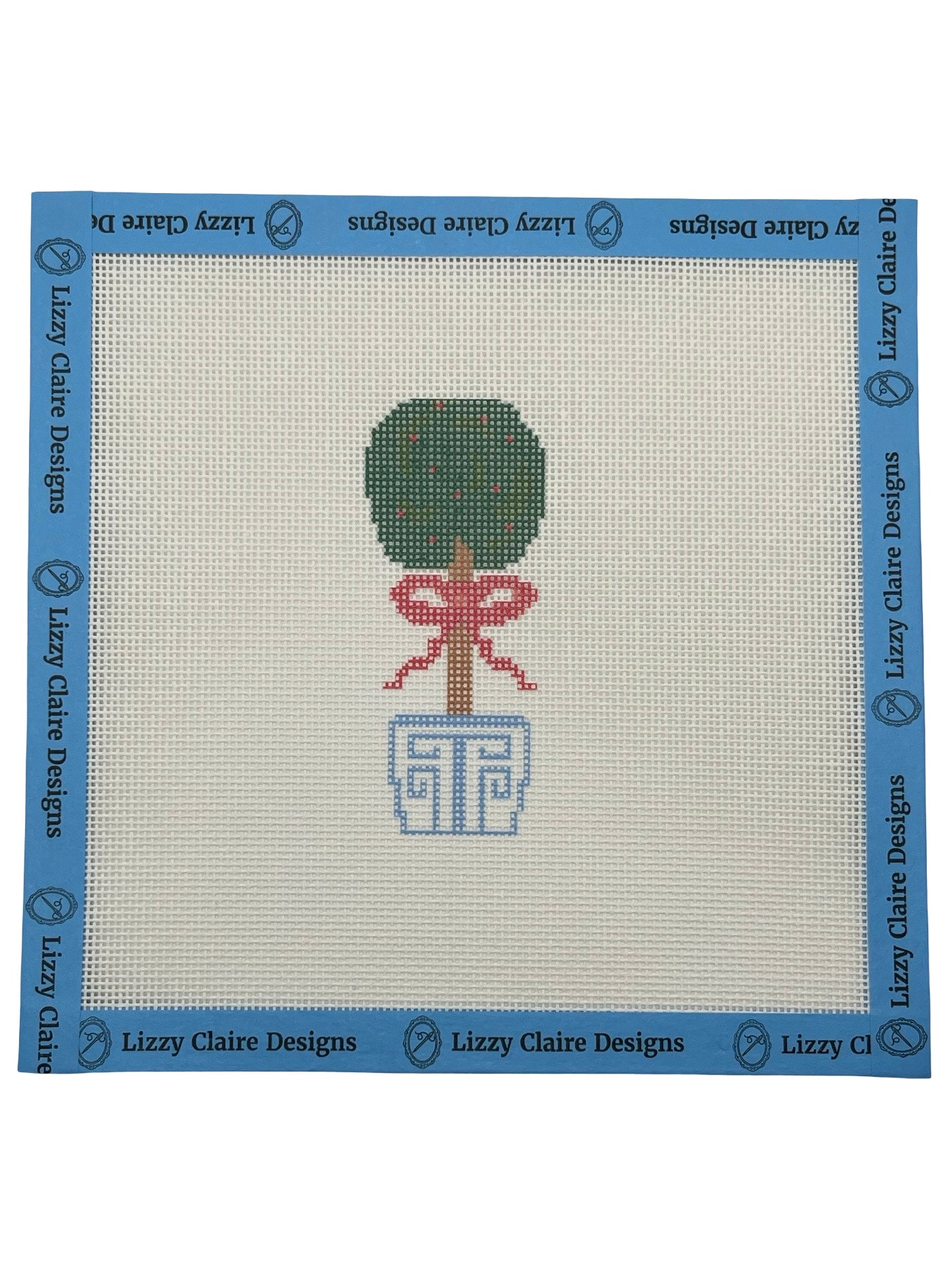 Topiary w Red Bow - 18 mesh - 7 x 7 - Needlepoint Canvas