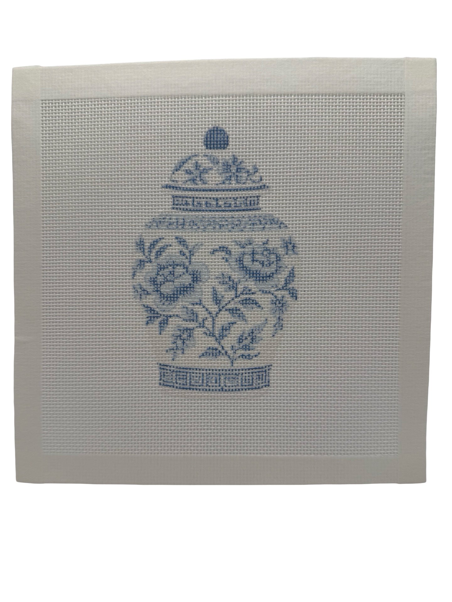 Blue and White Chinoiserie Ginger Jar - 18 mesh - 8 x 8 - Needlepoint Canvas