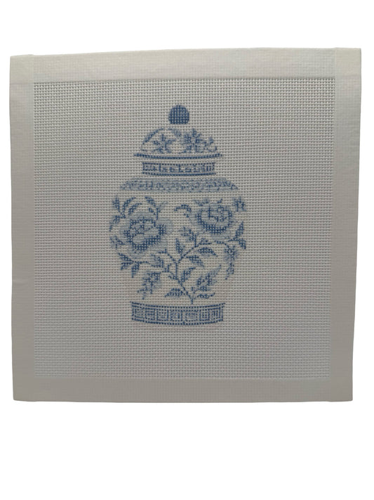Blue and White Chinoiserie Ginger Jar - 18 mesh - 8 x 8 - Needlepoint Canvas