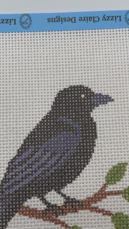 Crow on a Branch- 13 mesh - 7 x 7 - Needlepoint Canvas