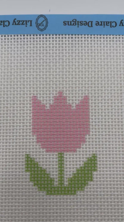 Pink Tulip- Beginner Kit - 13 mesh - 6 x 6 - Needlepoint Canvas