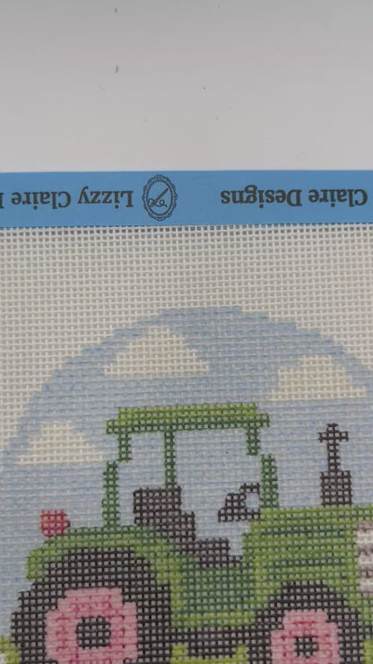 Green Tractor - Happy Farm Collection - 4 inch Round - 18 mesh - 6 x 6 - Needlepoint Canvas