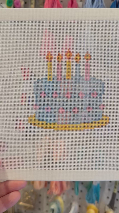 Birthday Cake (5 candle) - 18 mesh - 8 x 8 - Needlepoint Canvas