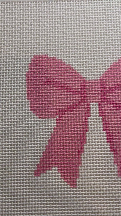 Pink Simple Bow - 13 mesh - 8 x 8 -  Needlepoint Canvas