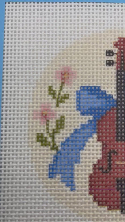 Viol with bow and flowers - 13 mesh - 4 inch Round - 6 x 6 - Needlepoint Canvas