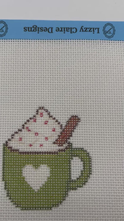 Heart Mug with Cocoa - 18 mesh - 6 x 6 - Needlepoint Canvas