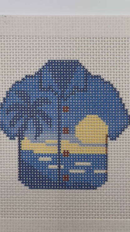 Blue Palm Hawaiian Shirt - 13 mesh - 6 x 6 - Needlepoint Canvas