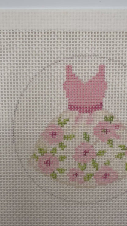 Ladies Pink Dress - 13 mesh - 4 inch round - 6 x 6 - Needlepoint Canvas