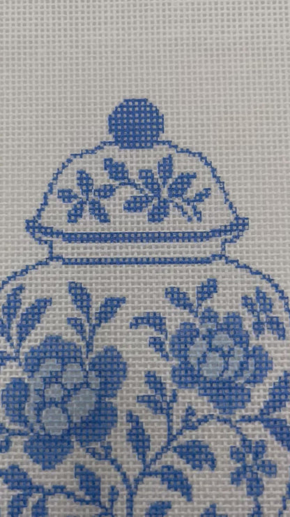 Blue and White Chinoiserie Ginger Jar - 18 mesh - 8 x 10 - Needlepoint Canvas