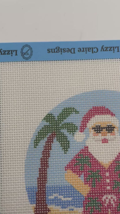 Santa at the Beach- 4 inch Round - 18 mesh - 6 x 6 - Needlepoint Canvas