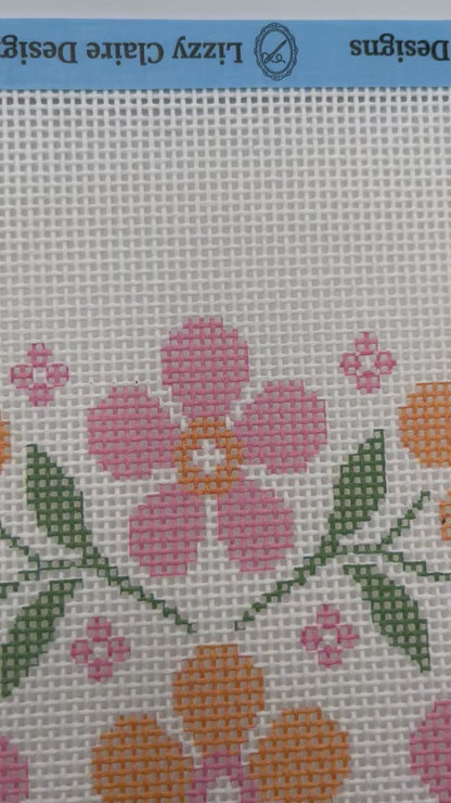 Pink and Peach Floral Motif - 13 mesh - 10 x 10 - Needlepoint Canvas