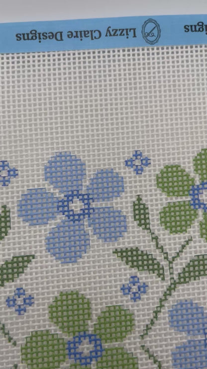 Blue and Green Floral Motif - 13 mesh - 10 x 10 - Needlepoint Canvas