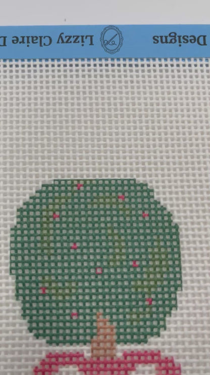 Topiary with Red Bow – 13 Mesh – 7 x 9 Needlepoint Canvas