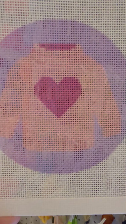 Pink Heart Sweater - 18 mesh - 4 inch Round - 6 x 6 - Needlepoint Canvas