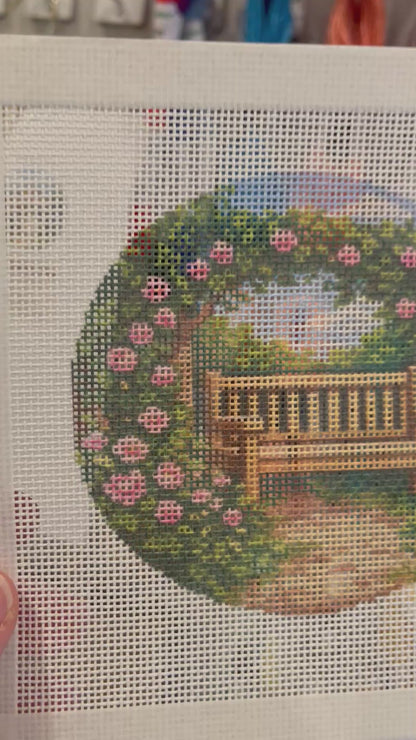 Garden Bench - 18 mesh - 4 inch Round - 6 x 6 - Needlepoint Canvas