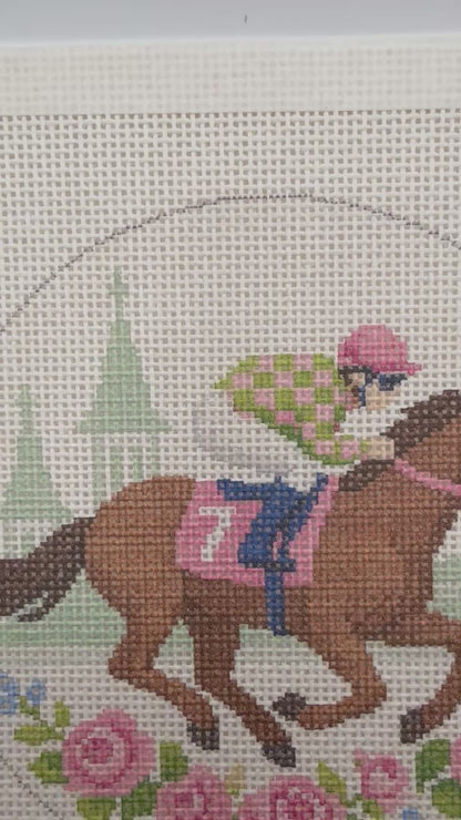 Lucky Lizzy Horse with Jockey - 13 mesh - 6 inch Round - 8 x 8 - Needlepoint Canvas