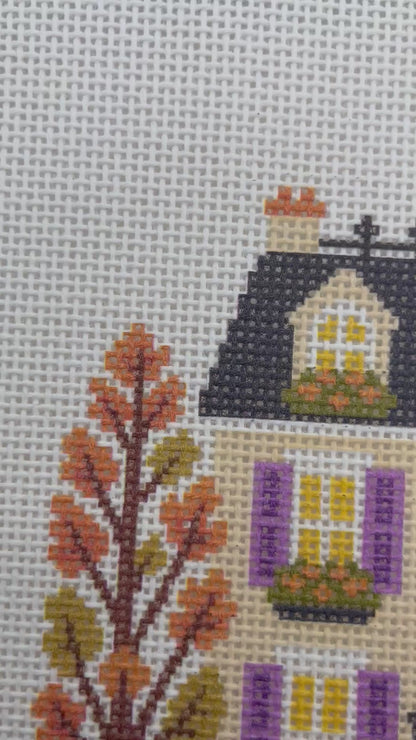 Lizzy Claire's Happy Neighborhood Trick or Treat Townhouse - 13 mesh - 10 x 10 - Needlepoint Canvas