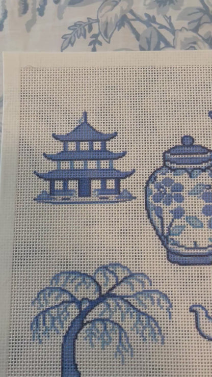 12x12 Chinoiserie Collage - 13 mesh - 12 x 12 - Needlepoint Canvas