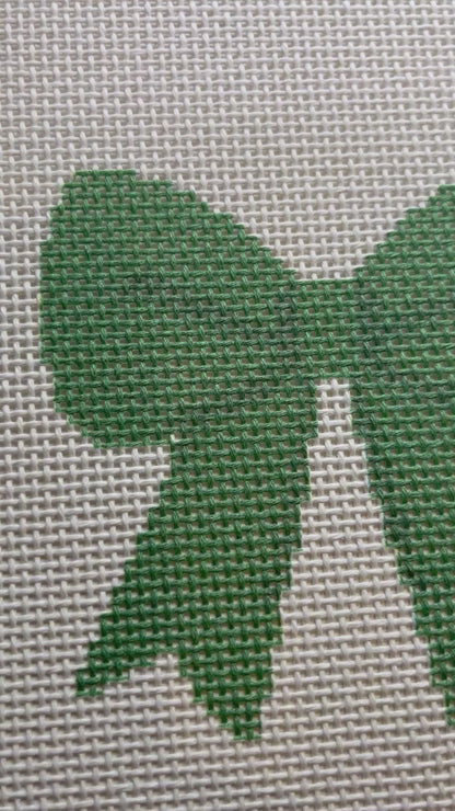 Green Simple Bow - 13 mesh - 8 x 8 -  Needlepoint Canvas