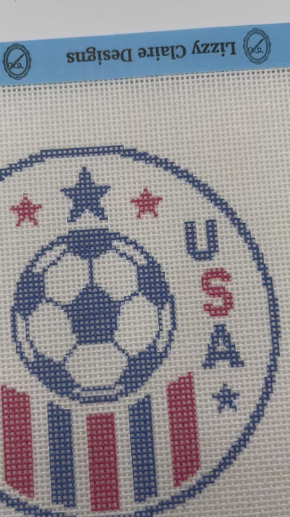 Soccer USA - 18 mesh - 4 inch Round - 6 x 6 - Needlepoint Canvas