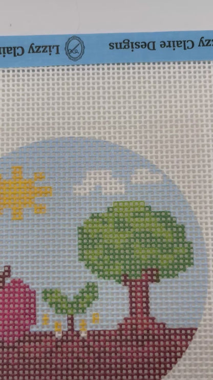 Apple and Tree Round - 13 mesh - 7 x 7 - Needlepoint Canvas