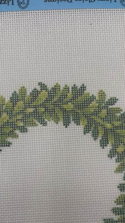 Boxwood Wreath with Bow - 18 mesh - 10x10 - Needlepoint Canvas