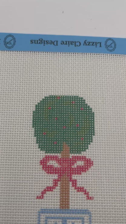 Topiary w Red Bow - 18 mesh - 7 x 7 - Needlepoint Canvas