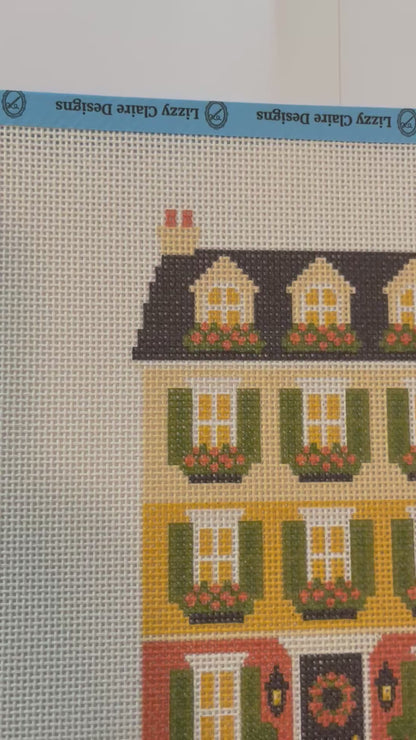 Lizzy Claire's Happy Neighborhood Candy Corn Townhouse - 13 mesh - 12 x 12 - Needlepoint Canvas