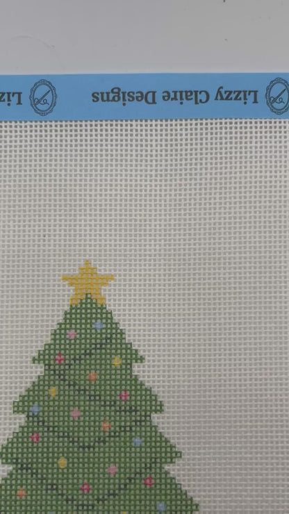 Larger Christmas Tree with Lights and Star - 18 mesh - 8 x 8 - Needlepoint Canvas