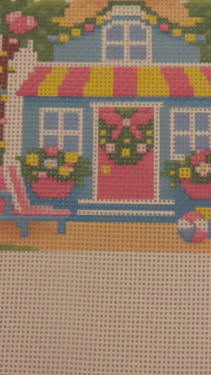 Lizzy Claire's Happy Neighborhood Beach House - 13 mesh - 10 x 10 -  Needlepoint Canvas