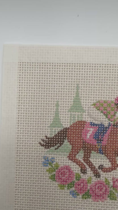 Lucky Lizzy Horse with Jockey - 13 mesh - 4 inch Round - 6 x 6 - Needlepoint Canvas