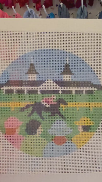 Derby Day - 18 mesh - 4 inch Round - 6 x 6 - Needlepoint Canvas
