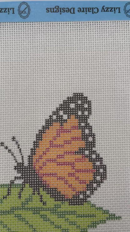Monarch on a Leaf - 18 mesh - 8 x 8 - Needlepoint Canvas