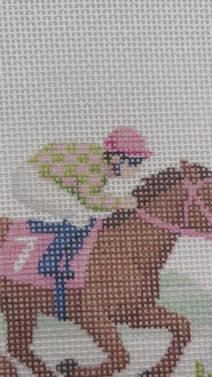 Lucky Lizzy Horse with Jockey - 13 mesh - 6 inch Round - 10 x 10 - Needlepoint Canvas