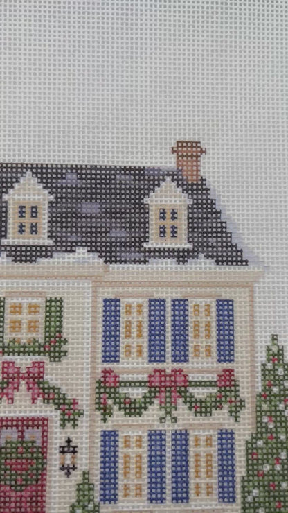 Lizzy Claire's Happy Neighborhood Christmas Manor - 18 mesh - 10 x 10 - Needlepoint Canvas
